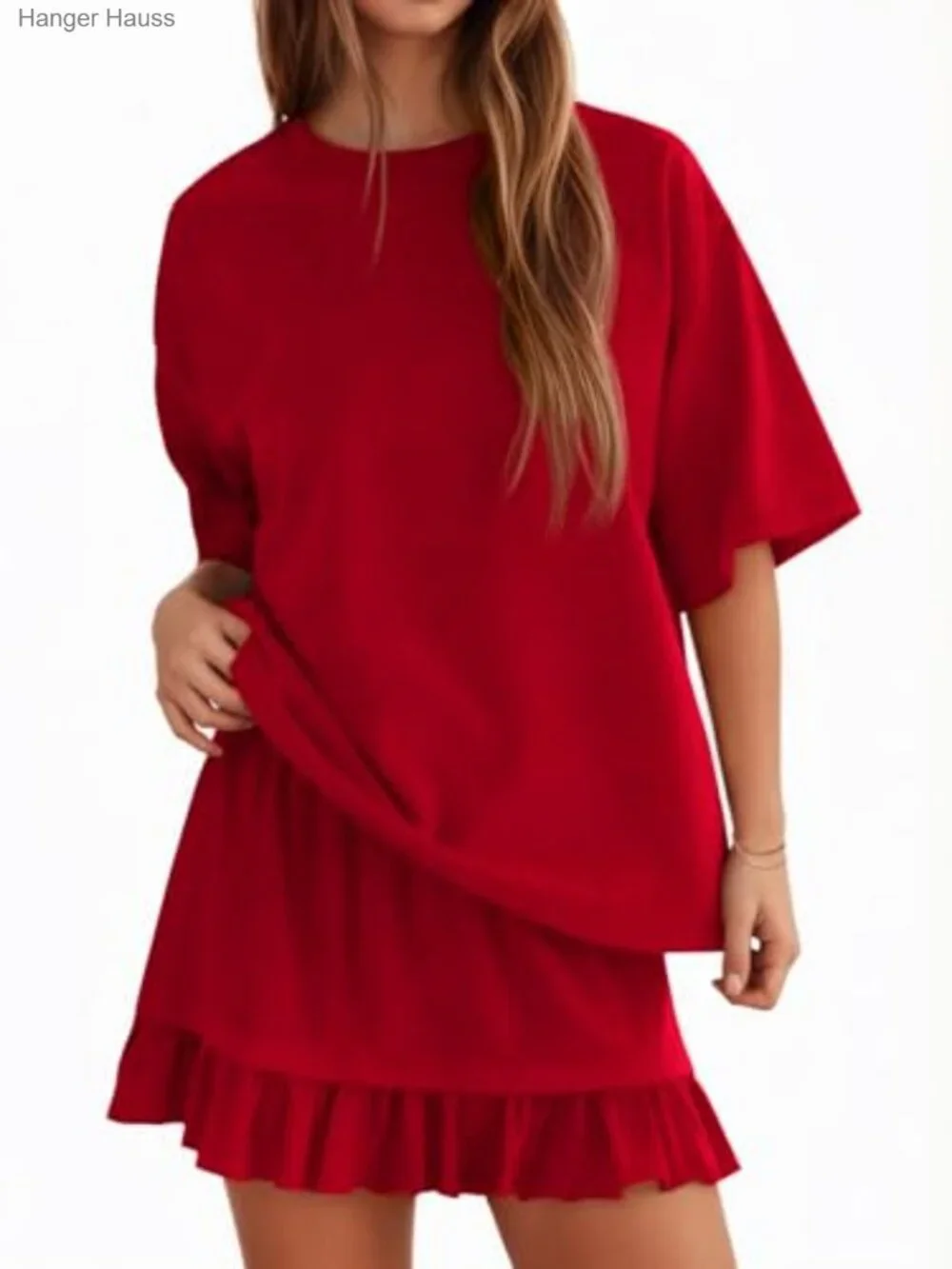 2 Piece Skirt Set Women Summer Vacation Lounge Set Crewneck Top Mini Skirt